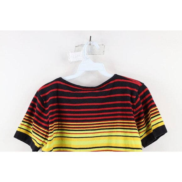 Vintage 90s Esprit Womens Large Faded Striped Knit Cropped Fit Full Zip T-Shirt - Picture 6 of 7